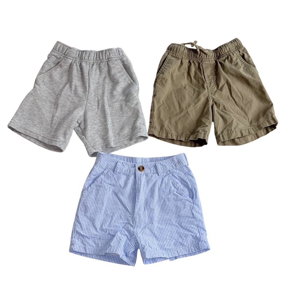 Classic Whimsy Shorts Toddler 3T Blue Gingham Cotton Bundle of 3 Olive Gray